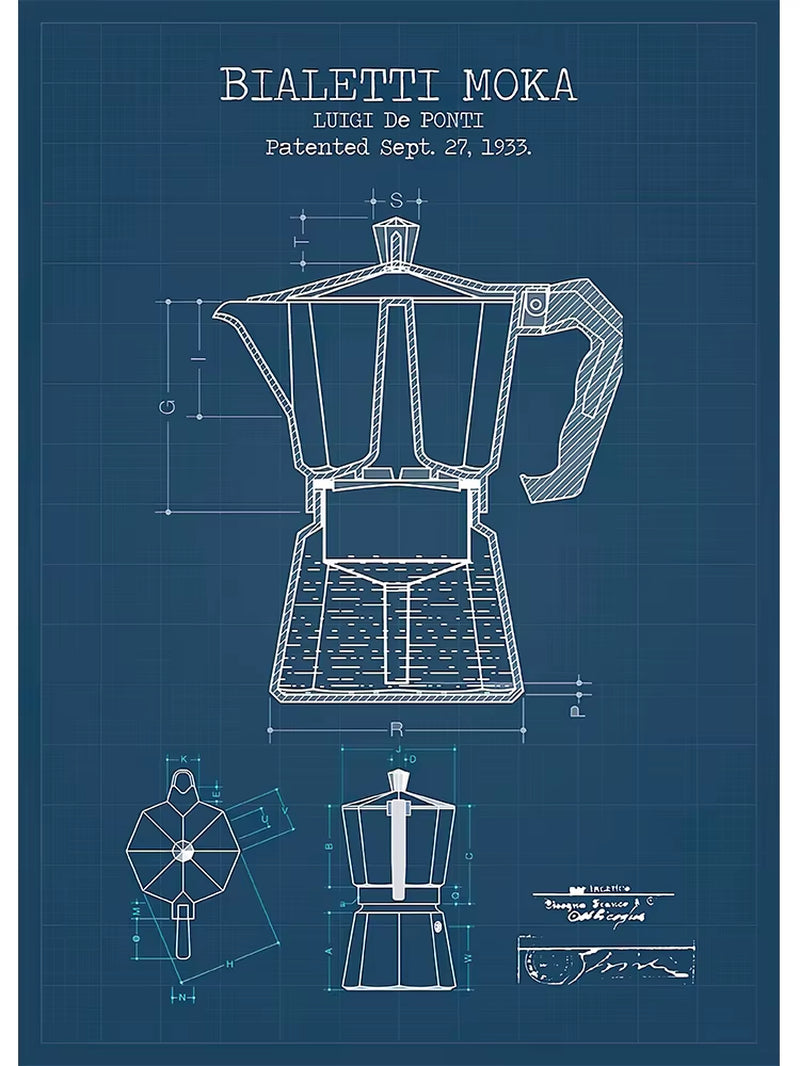Bialetti Moka Pot Blueprint 1933 Patent Poster